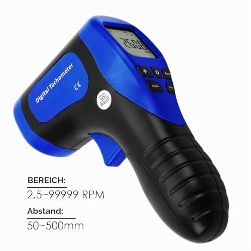 Touchless Tachometer Handheld Digital Laser Speedometer, 2.5-99999 RPM, Record (60 Data) / MAX/MIN/AVG Function, ± 0.02% + 1 Digital Accuracy, Speedometer Tachometer. Meter Display Portable tachometer