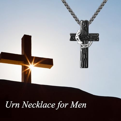 Black Cross Necklace Sterling Silver Jesus Thorn Crown Cross Necklace for Men Catholic Jewelry Gift for Father Brother Boyfriend Son urn cross