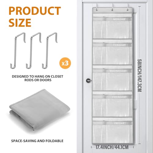Weekly Kids Clothes Organizer Day of Week School Clothing Storage Monday to Friday Hanging Closet Organizer (2) (Gray 2pcs) Gray 2pcs