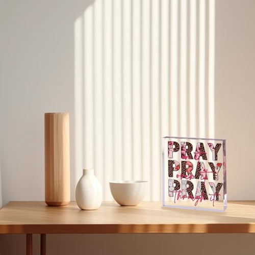 Leopard Print Acrylic Sign for Home Office Decor Desk Sign Paperweight for Pastor Religious Christian Gift Square Tabletop Bookshelf Decorative Pray Cheetah Plaque Encouragement Postive Gift Idea