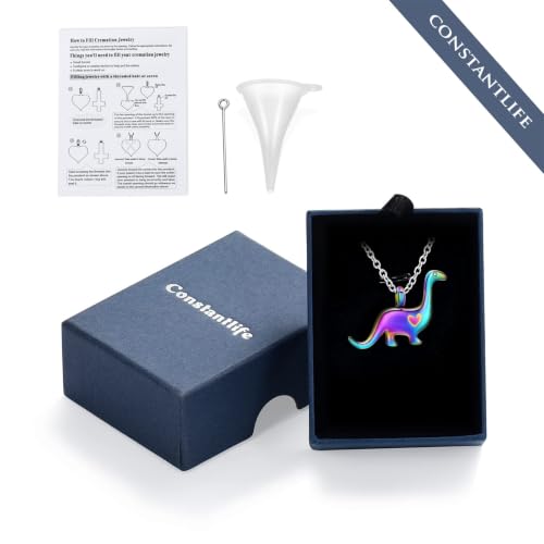 Cremation Jewelry for Ashes Dinosaur Urn Necklace for Ashes Stainless Steel Ashes Pendant for Women Men Keepsake Memorial for Jewelry for Pet Rainbow
