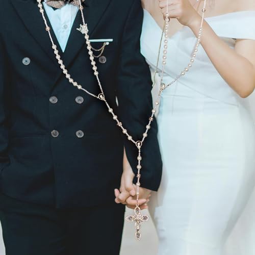 Lazo Para Boda,Wedding Lasso for Ceremony Catholic,Lazos Para Boda Catolica,Lazos Para Bodas De Iglesia Para Novios,Pearls Rosary with Unity Cross for Wedding Ceremony,Lazo De Boda Para Los Novios