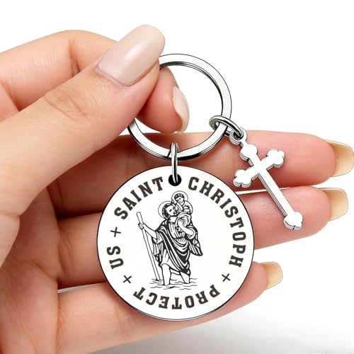 St Christopher Keyring, Spiritual Protection St Christopher for Car, Stainless Gifts for Men Women, Small New Car Gifts, for Bag, Cars Keychain, Keepsake, Safe Travels and Protection