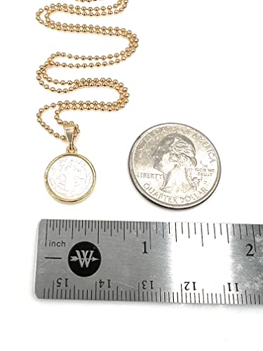 SIFRIMANIA Saint Benedict Mother of Pearl Medal Necklace Gold Plated Ball Chain Handmade