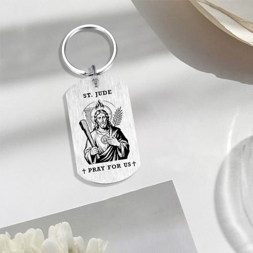 Alotozo St. Jude Gifts - Saint Jude Keychain for Men Women, Patron Saint of Hopeless Causes Prayer Gifts, Religious Gift for Difficult Times, Birthday Christmas Gift for Husband Boyfriend Friend