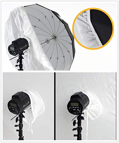HappyGo 60 Inch Parabolic Umbrella Diffuser Cover, Soft Light Cloth for 16 Rods, Black/Silver Parabolic Reflective Lighting Umbrella with Elastic Band