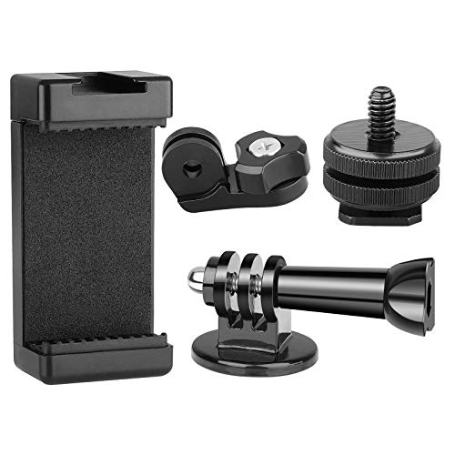 Anwenk Phone Holder Hot Shoe Mount Adapter with Cold Shoe Mount for Microphone/ Flash Light Compatible with Gopro Hero DJI Osmo Action Camera Smartphone, Attach on DSLR Camera / Ring Light/ Tripod Hot Shoe Mount Compatible with Gopro
