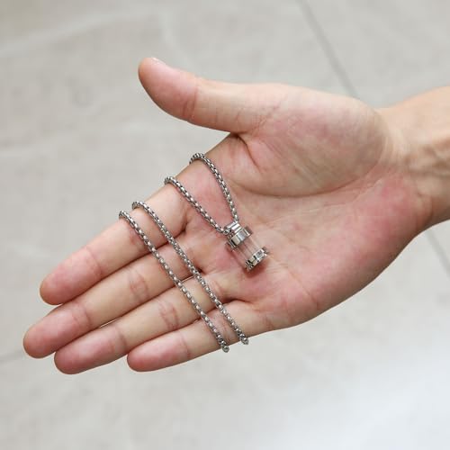 STWTR Stainless Steel Glass Transparent Urn Pendant Pet Urn Necklace that Can Be Opened for Both Men and Women Silver
