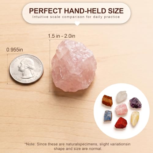 7 Chakra Healing Crystals Set - 7 Raw Stones, Wooden Box & Guide 7 Colors