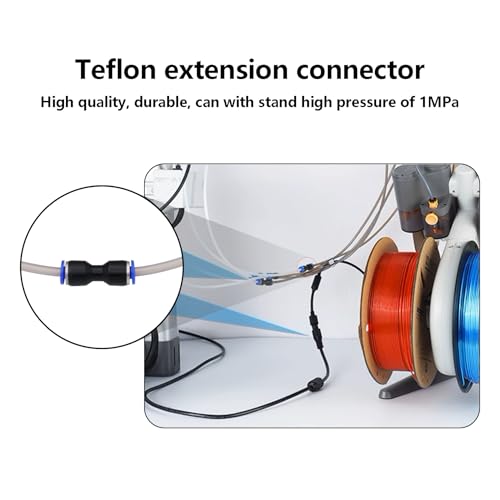16.4 FT PTFE Teflon Tube Kit with 1 Tube Cutter and 4 Tube Extension Connector, ID 2.5mm X OD 4mm Ultra-Smooth PTFE Teflon Tubing for Bambu Lab A1/P1/X1 Series, K1 Series, AD5M
