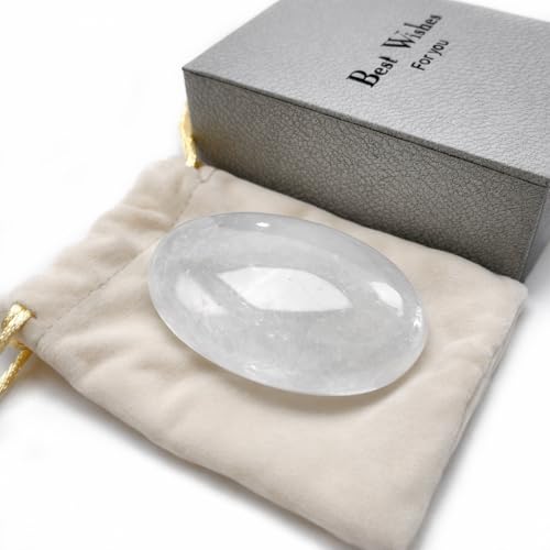 Clear Quartz Palm Stone 2.4 Inch, Natural Polished Worry Stone