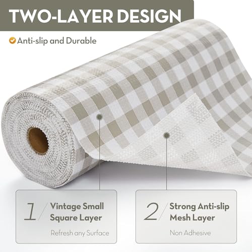 Drawer and Shelf Liner, Non-Slip Kitchen Cabinet Liners Non-Adhesive Thick Strong Grip Waterproof Washable Mats Protect Dresser Shelves Cupboard Bathroom Cabinets, Green Plaid, 12 in X 30 FT 12"W x 360"L