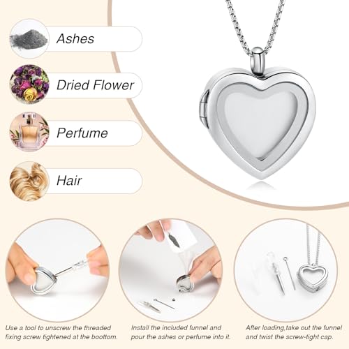 Oinsi Cremation Locket Necklace For Ashes Of Loved One Carry Photo Glass Memorial Urn Jewelry 316L Stainless Steel Keepsake Gifts B-Sliver