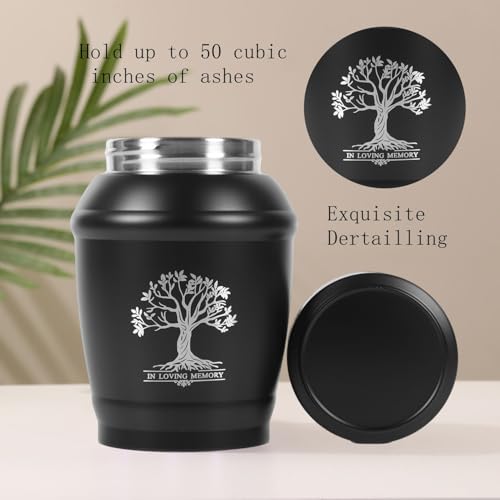 Tree of Life Medium Urns for Human Ashes, Medium Sized Urns for Ashes Adult Male Female, Small Urns for Ashes (Black, Medium) M Black