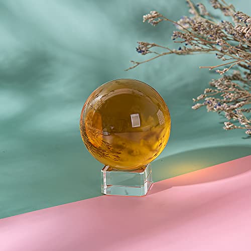 LONGWIN 60mm(2.4 inch) K9 Solid Crystal Ball with Free Stand Home Decor Ornaments Suncatcher (Amber) Amber