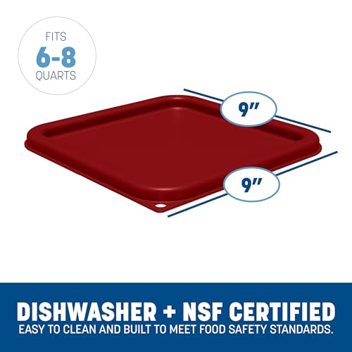 Carlisle FoodService Products Squares Square Food Storage Container Lid with Stackable Design for Catering, Buffets, Restaurants, Proprietary Blend, 6 To 8 Quarts, Red (Pack of 4) For 6-8 Quart Container (Pack of 4)