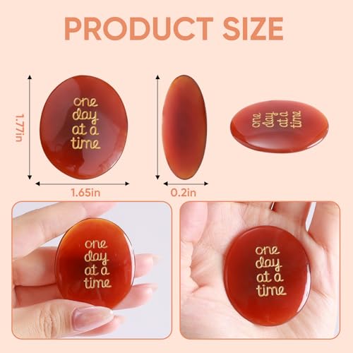 Worry Stone Healing Crystal for Anxiety & Stress Relief – Calming Inspirational Pocket Stone for Encouragement, Mindfulness & Sobriety Recovery, Emotional Support Gift, One Day at a Time Burgundy-one Day at a Time