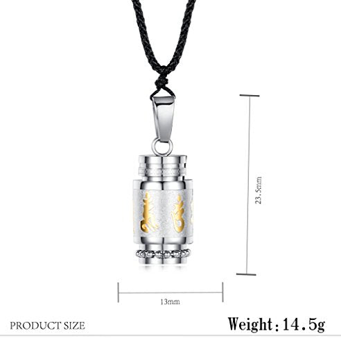 Men's Stainless Steel Open Lucky Buddha Mantra Pendant Necklace Bottle Container Memorial with Braided Rope Mantra - Silver (big)