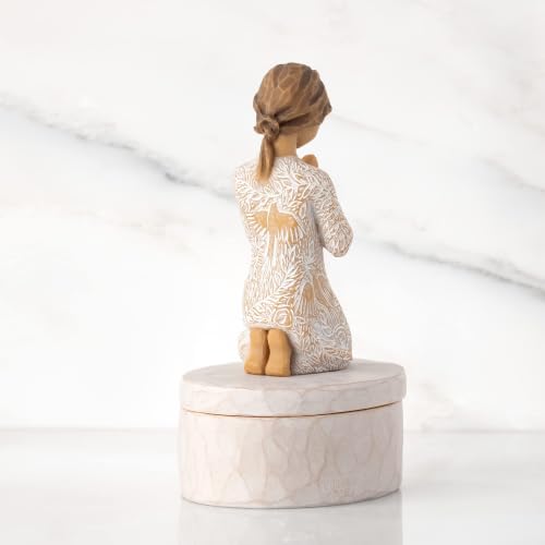 Hand-painted Willow Tree Prayer of Peace keepsake box featuring sculpted decorative design and antique-style finish.