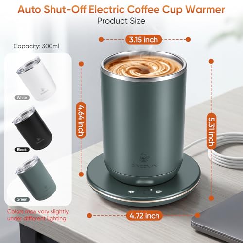 Self Stirring Coffee Mug, Self Heating Coffee Mug, Heated Cup with 3-Level Smart Temperature Control, Auto Shut-Off Electric Coffee Cup Warmer with Detachable Base, Gift for Family Friends (Green) Green