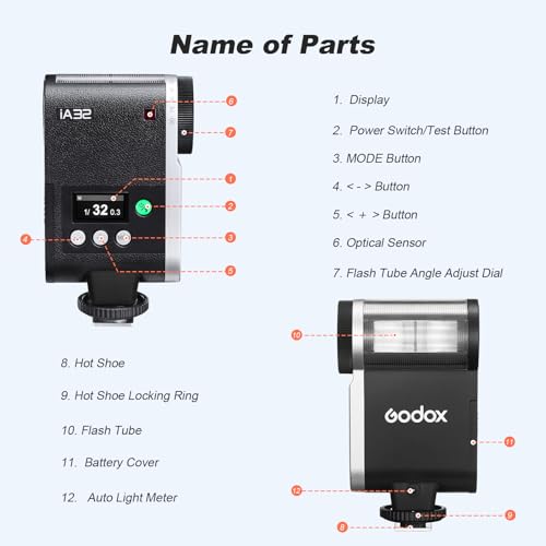 Godox iA32 Retro Camera Flash 490 Full-Power Flash 2.5s Recycle BLACK