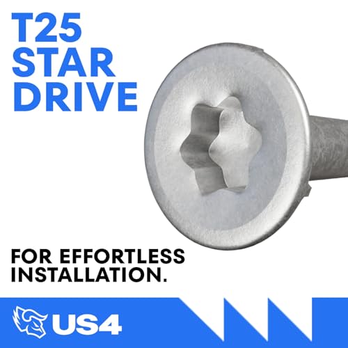 US4 #10 x 3-1/8-inch stainless steel wood screws with cedar finish and T25 star drive for decking and framing