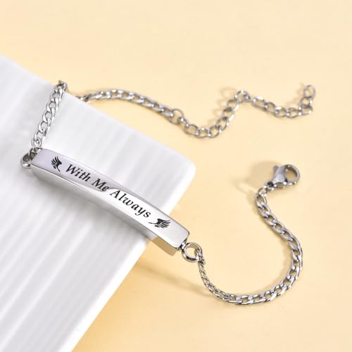 RIPFEVURN Bar Cremation Jewelry Urn Bracelet for Ashes for Women Men Memorial Ashes Keepsake With Me Always Link Bracelet Silver-Link Chain