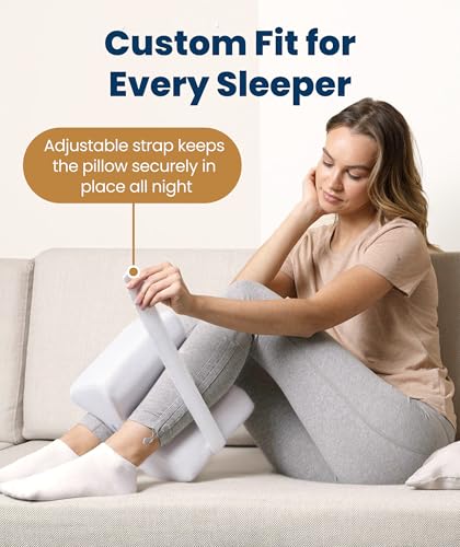 Everlasting Comfort Memory Foam Knee Pillow for Side Sleepers – Sciatica Pain Relief Pillow, Removable Strap Support – Leg Pillows for Sleeping Alignment, Knees, Back & Hip Cushion White Standard