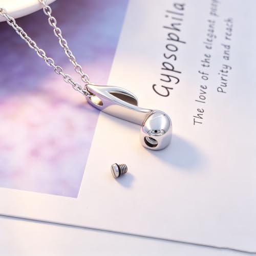 SIYUU Music Note Memorial Urn Pendant Ash Keepsake Necklace Stainless Steel Music Instrument Cremation Jewelry Silver