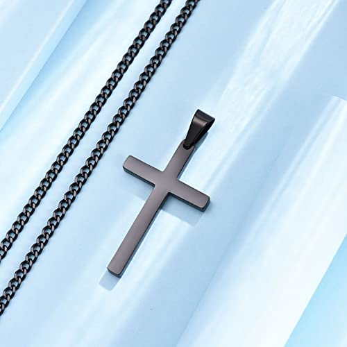 Cross Necklace Men - Cross Pendant Stainless Steel Cross Necklace for Women, Simple Men Necklace Black Curb Chain (45/55+ 5cm), Christmas Birthady Religious Gifts for Boy Girls