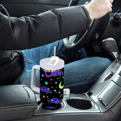 YETTASBIN Halloween Bat 40 oz Tumbler with Handle, Stainless Steel Vacuum Insulated Sports Water Bottle, Leak-proof Travel Coffee Mug Cup with Lid and Straw for Water, Iced Tea or Coffee 40 Ounces