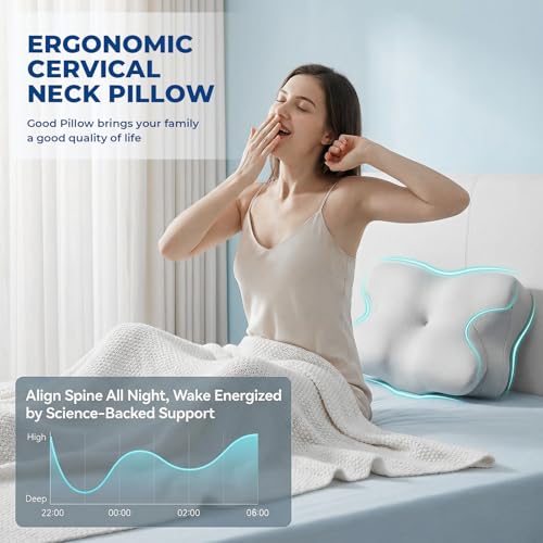 Pro Sleep Apnea Pillow, Cervical Neck Pillow for Pain Relief, Ergonomic Contour Memory Foam Pillow for Side and Back Sleepers, Orthopedic Neck Support Pillow, Sleeping Bed Pillow (Grey) Grey