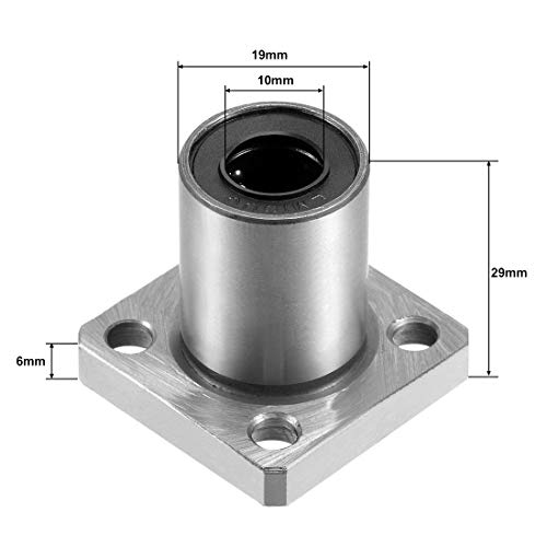 HiPicco Linear Ball Bearings, LMK10UU 10mm Square Flange Linear Motion Bushing Double Side Rubber Sealed for 10mm Linear Shaft CNC Machine 3D Printer 4 Pack