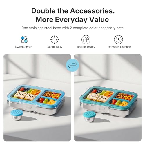 Leak-Resistant 18/8 Stainless Steel Bento Lunch Box Kids 7+ and Adults Blue