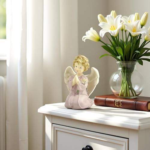 Kneeling Praying Angel Figurine with Flowers, 5.12 Inch