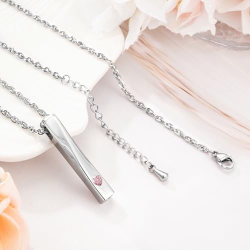 XIUDA Bar Cremation Jewelry for Ashes with Crystal Heart Urn Necklace Stainless Steel Memorial Keepsake Pendant for Women Pink