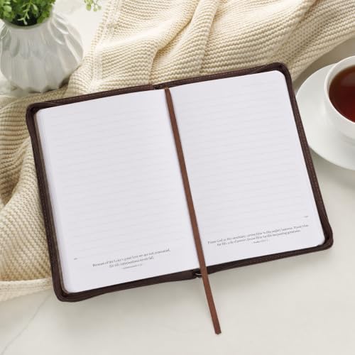 Classic Faux Leather Journal A Man's Heart Proverbs 16:9 Bible Verse Brown Inspirational Notebook, Lined Pages w/Scripture, Ribbon Marker, Zipper Closure