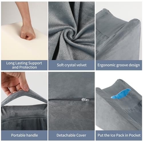 Arm Elevation Pillow Arm Wedge Pillows for Adults Arm Support Pillow with Pocket for Post Surgery Elbow Rest Pillow with Removable Pillow for Sleeping(Grey) Grey