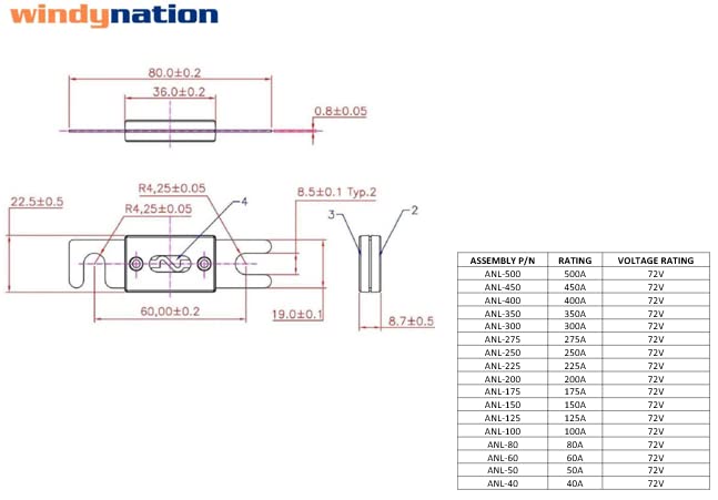 [Australia - AusPower] - WindyNation ANL Fuse Holder + ANL Fuse (2pcs 100A Fuse) 2pcs 100A Fuse 