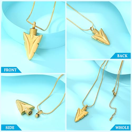Hearbeingt Arrowhead Urn Necklace for Ashes Cremation Jewelry for Men Style A-Gold