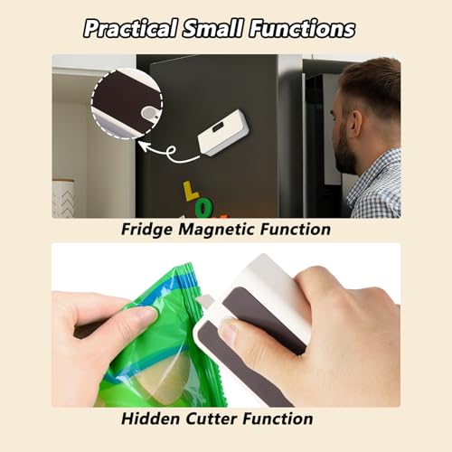Mini Bag Sealer,Rechargeable Sealer Machine with LED Power Display,Heat Sealer and Cutter with 6 Adjustable Gears,Portable Bag Resealer for Chips Snacks Mylar Bags White