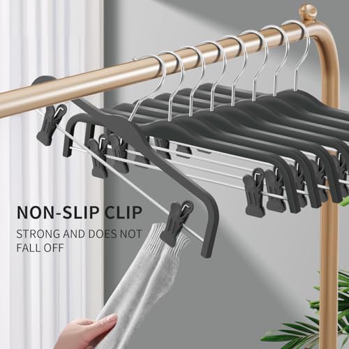 Set of 10 HUADYMEET 14-inch gray skirt hangers with adjustable clips, ideal for organizing pants and skirts in closet.