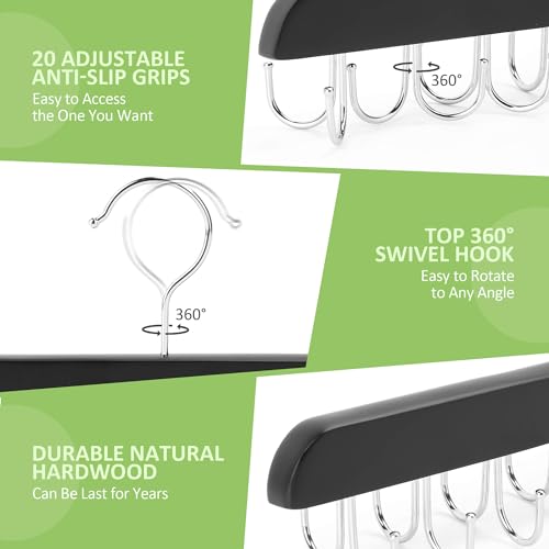 Bra Hanger for Closet, Tank Top Hanger 20 Hooks Capacity Sturdy Wood Space Saving Hanger Sport Bras Holder, Closet Organizers and Storage, Black 3 Pack