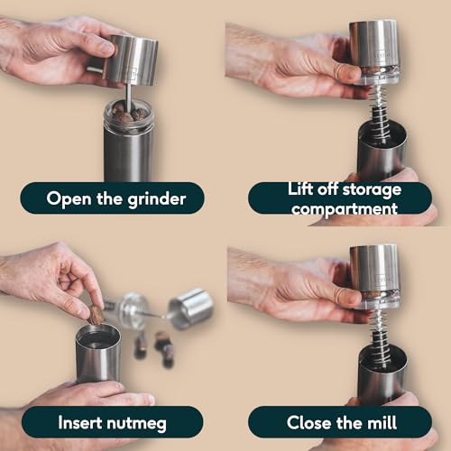 SILBERTHAL Manual Nutmeg Grinder | Stainless Steel Grinding Mill | Transparent Reservoir for 4 Nutmegs…