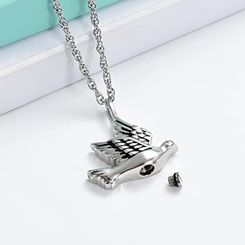 shajwo Cremation Jewelry for Ashes Stainless Steel Peace Dove Urn Keepsake Memorial Ash Holder Cremation Urn Pendant Necklace Silver