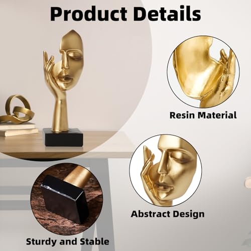 Gold Decor Thinker Statues Set of 3,Golden Abstract Face Resin Sculptures,Home Decor Accents,Office Bookshelf Decor, Shelf Side, Table Decorations for Living Room, Gift for Friends (gold-3Pcs) Gold-3pcs