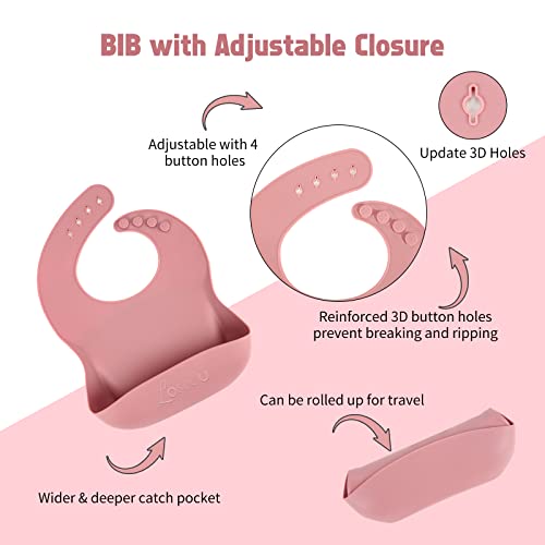 Silicone Baby Feeding Set, Suction Plate Bowl for Baby Led Weaning Dark Pink