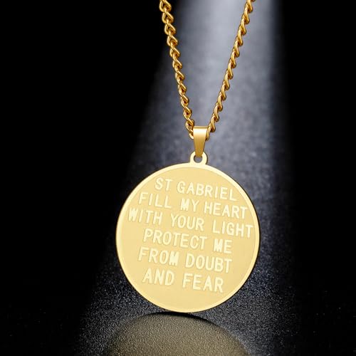 TEAMER Saint Gabriel Archangel Medal Necklace Guardian Blessing Hope and Protection St. Gabriel Necklace Amulet Religious Jewelry For Women Gold