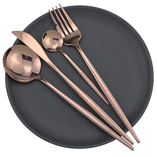 24-Piece Silverware Set - 18/10 Stainless Steel Reusable Utensils Forks Spoons Knives Set, Mirror Polished Cutlery Flatware Set, Great for Family Gatherings & Daily Use (6 set, Copper)