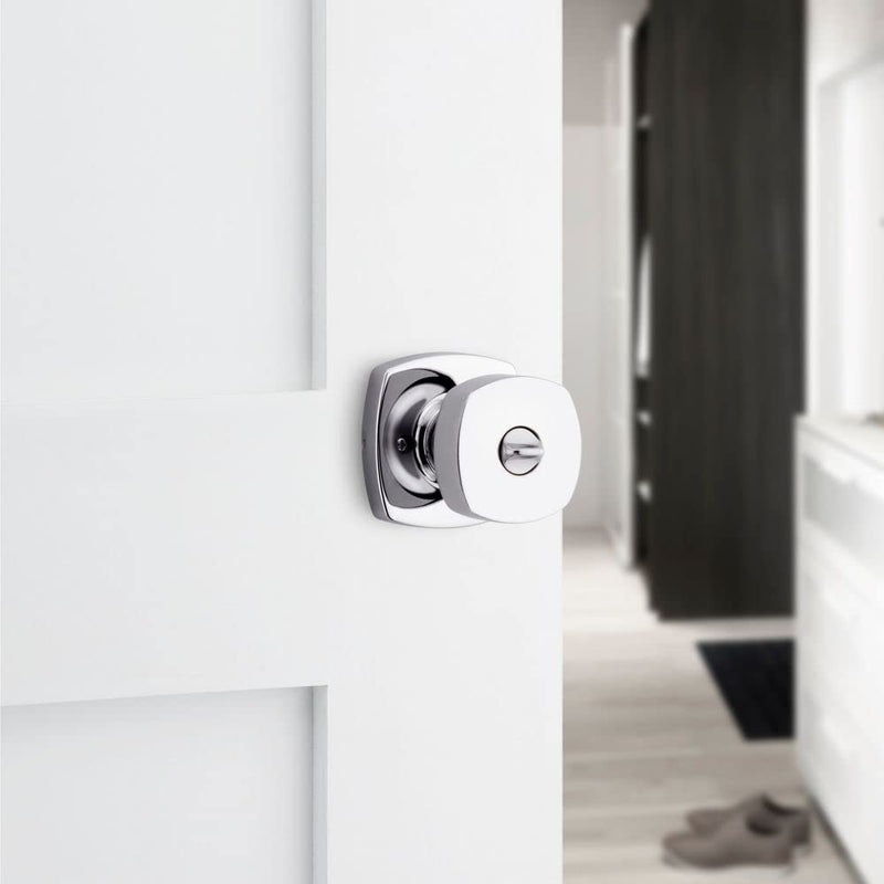 Kwikset Arroyo Knob Interior Privacy Door Knob with Lock, Door Handle For Bathroom and Bedroom, Polished Chrome Keyless Turn Lock Doorknob